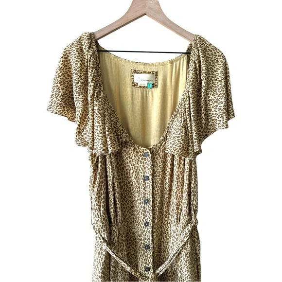 Anthropologie Bolano Leopard Print Button Front Midi Dress - Neutral - Size 18 W - Picture 4 of 16